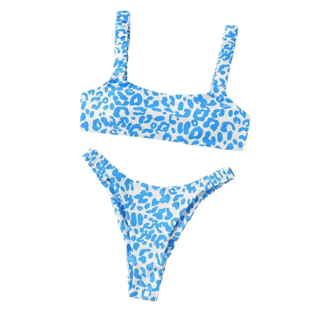 2 Pcs/Set Summer Women Bikini Set Soft Quick Dry Slim Fit Leopard Print Bathing Suit All Match Wireless G-string Lady Swimsuit