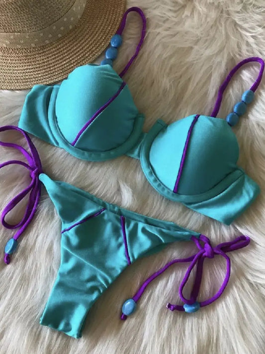 Push Up Bikini Set Blue Swimwear Sexy Bikini Micro Swimsuit Bandage Biquini Beach Wear Swimming