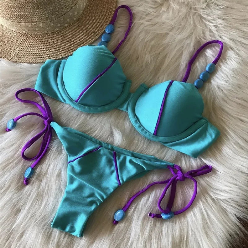 Push Up Bikini Set Blue Swimwear Sexy Bikini Micro Swimsuit Bandage Biquini Beach Wear Swimming