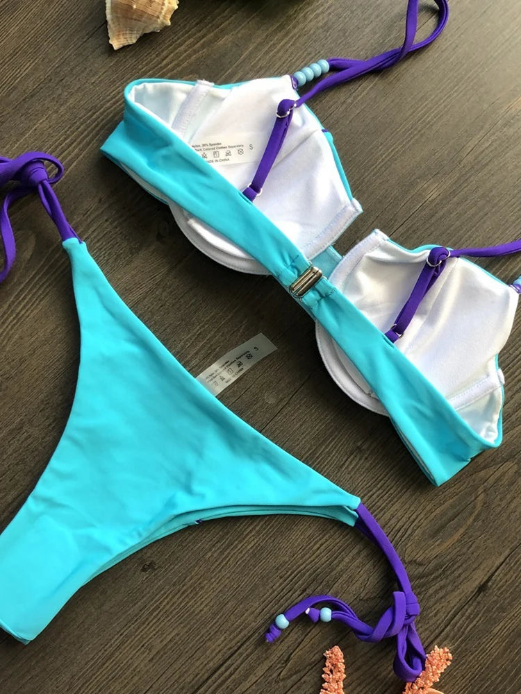 Push Up Bikini Set Blue Swimwear Sexy Bikini Micro Swimsuit Bandage Biquini Beach Wear Swimming