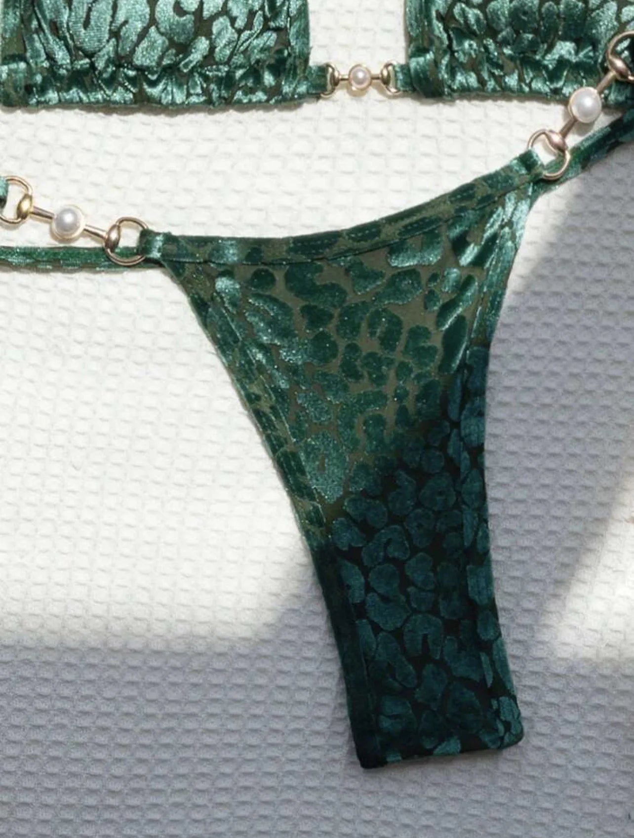 Brazilian Leopard Pearl Bathing Suit Beachwear Thong Two Pieces Set Fabric Halter Neck Swimwear Bikini