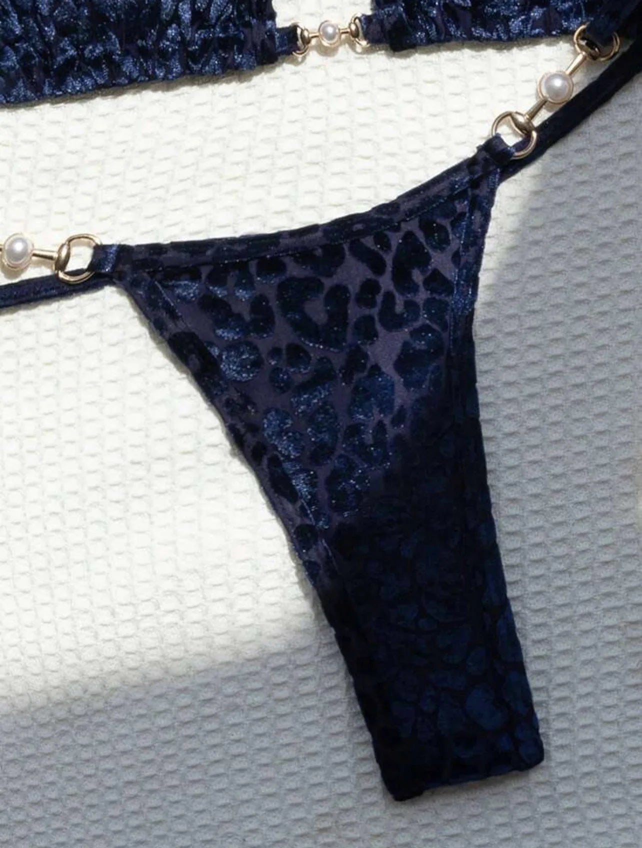 Brazilian Leopard Pearl Bathing Suit Beachwear Thong Two Pieces Set Fabric Halter Neck Swimwear Bikini