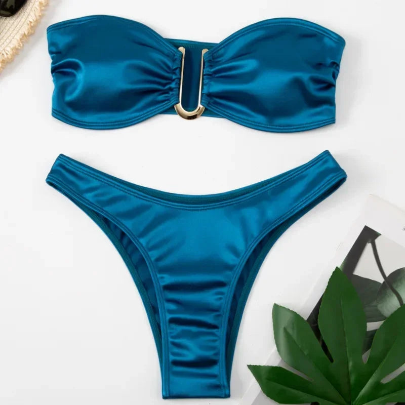 Bandeau Bikini Set Off Shoulder Two-piece Swimwear Bathing Suit Strapless Swimsuit Biquini