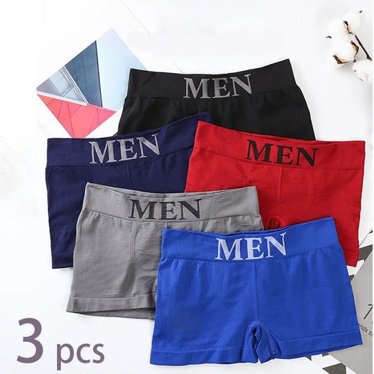 3Pcs/Lot Male Panties Men's Underwear Boxers Breathable Man Boxer Solid Underpants Comfortable Shorts Black Blue Underwear