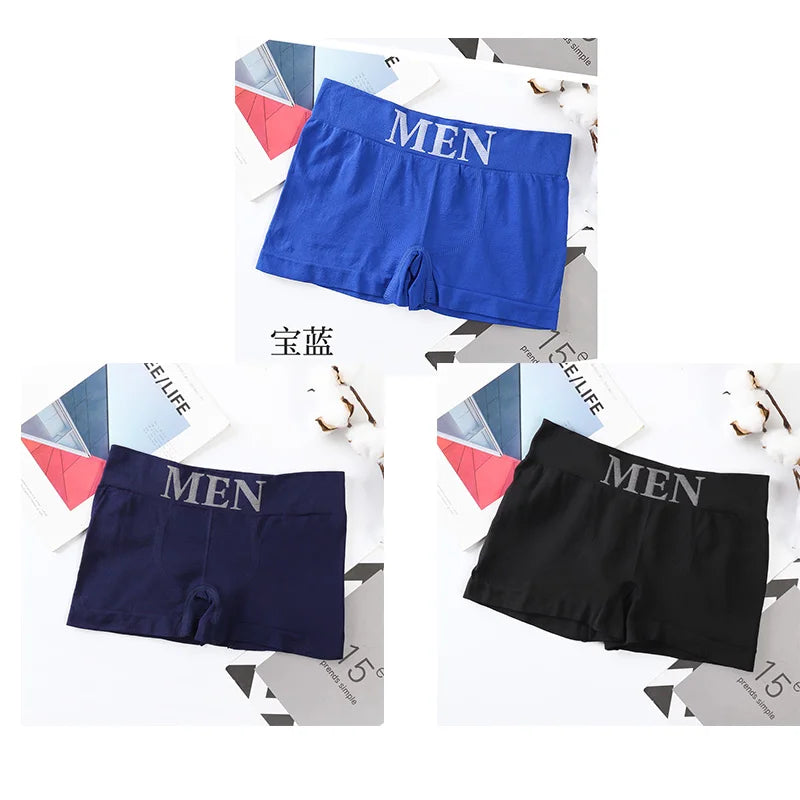 3Pcs/Lot Male Panties Men's Underwear Boxers Breathable Man Boxer Solid Underpants Comfortable Shorts Black Blue Underwear