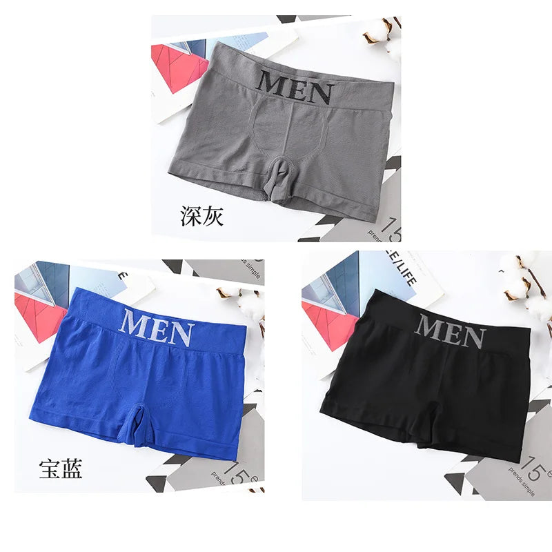 3Pcs/Lot Male Panties Men's Underwear Boxers Breathable Man Boxer Solid Underpants Comfortable Shorts Black Blue Underwear