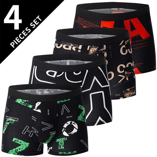 4-piece men's European and American size fashion letter Boxer pants comfortable and breathable plus size elastic waist underwear