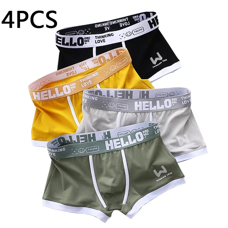 4PCS Men's Panties Cotton Boxer Shorts Underwear