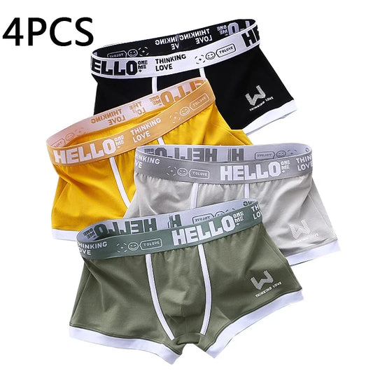 4PCS Men's Panties Cotton Boxer Shorts Underwear