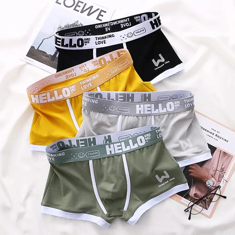 4PCS Men's Panties Cotton Boxer Shorts Underwear