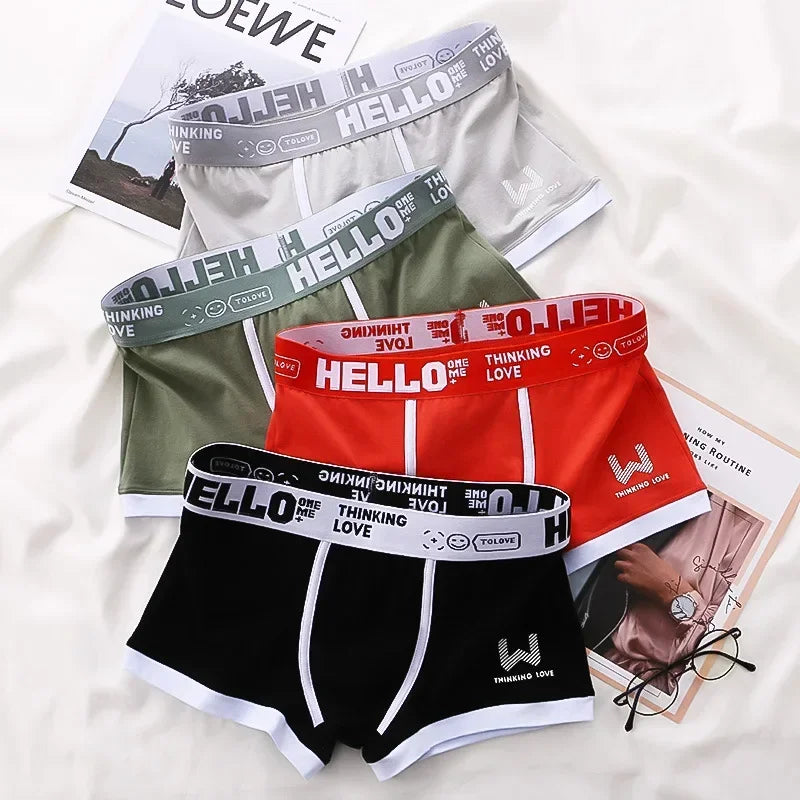 4PCS Men's Panties Cotton Boxer Shorts Underwear