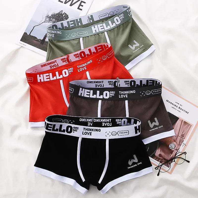 4PCS Men's Panties Cotton Boxer Shorts Underwear