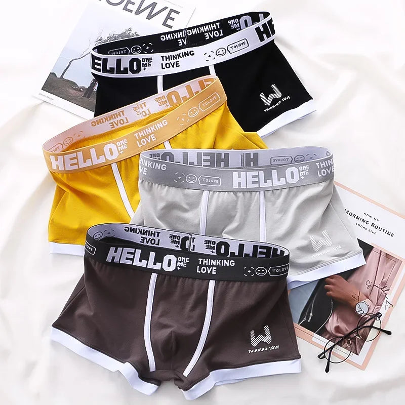 4PCS Men's Panties Cotton Boxer Shorts Underwear