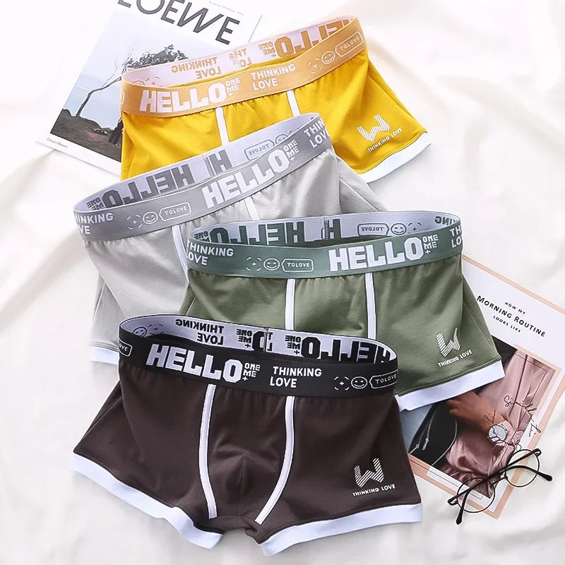 4PCS Men's Panties Cotton Boxer Shorts Underwear