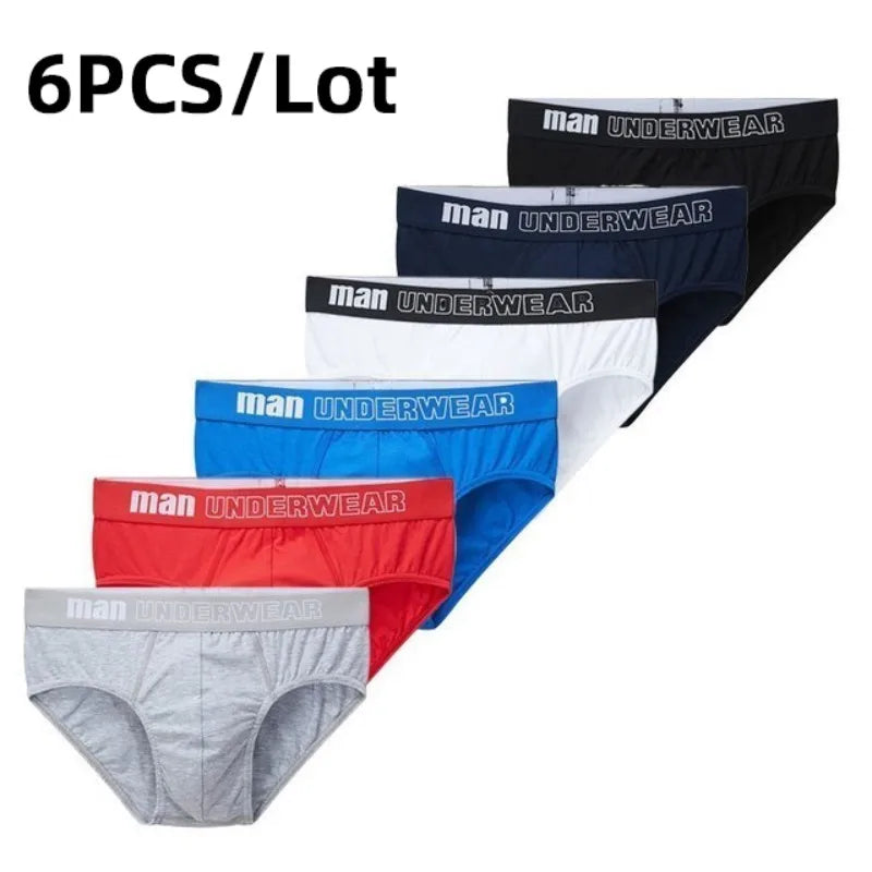 6PCS Men's Cotton Briefs Comfortable Male Briefs Breathable Underwear