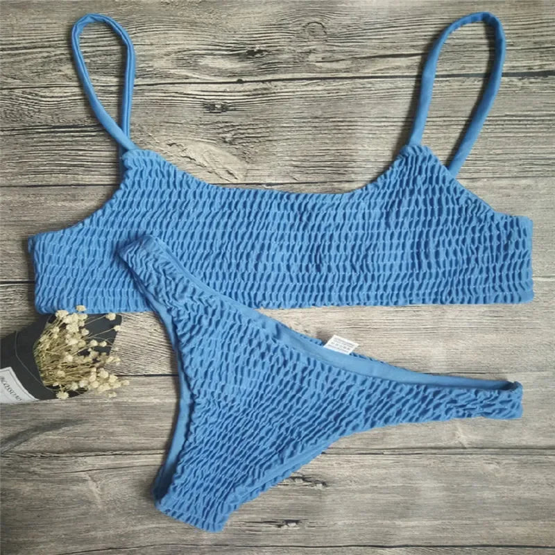 Fold Push-Up Knitting Bra Bandage Bikini Set Holiday Beach Bathing Suits