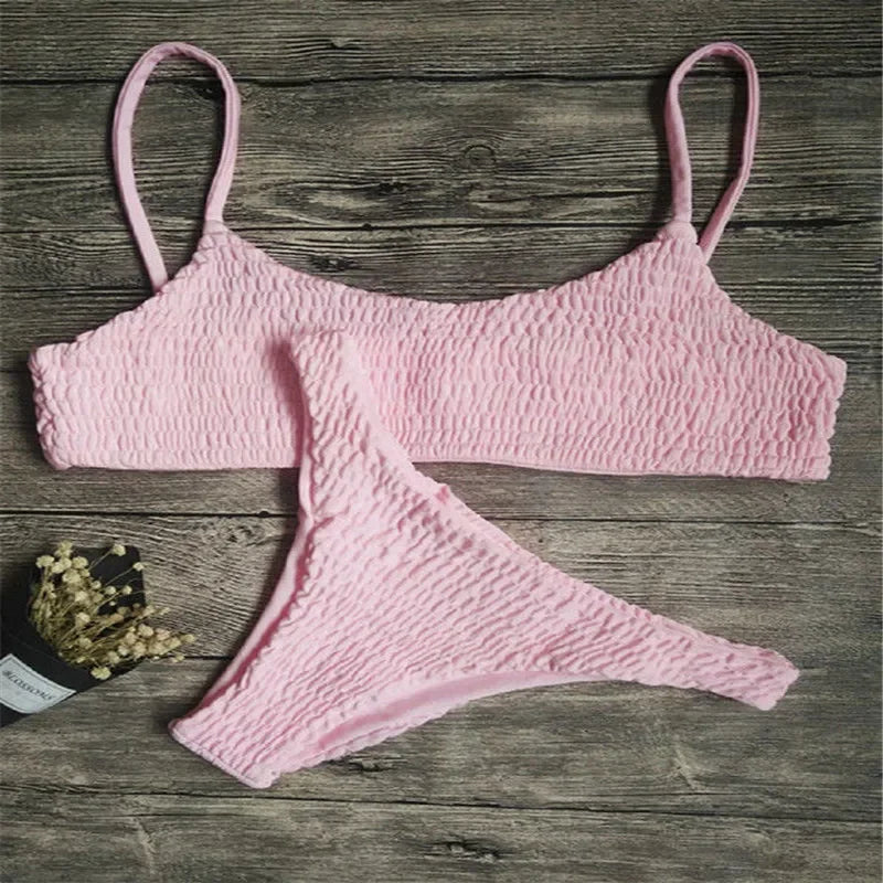 Fold Push-Up Knitting Bra Bandage Bikini Set Holiday Beach Bathing Suits