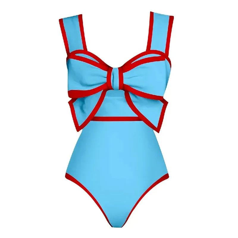 Bikini Set One Piece Swimsuit Swimwear Slim Fit Open-back Bow Design Bikini Dot Skirt