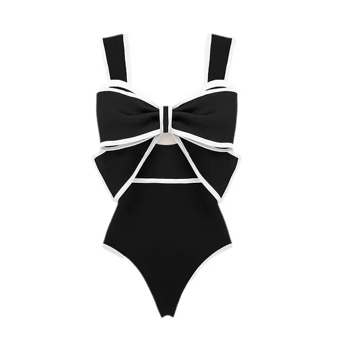 Bikini Set One Piece Swimsuit Swimwear Slim Fit Open-back Bow Design Bikini Dot Skirt