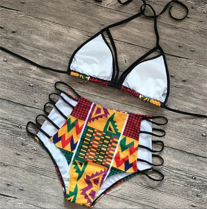 Bikini Sexy Swimsuit Swimwear High Waist Multi-rope Hollow Bikinis Set Bathing Suit Halter Bikini Brasileno Taille Haute