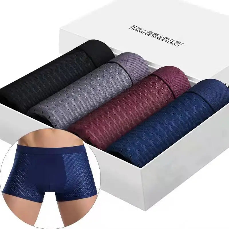 4x Boxer Short Men Microfiber Briefs Underwear Stretch Mesh ice Silk Boxers Breathable Comfortable Thin mens underwear