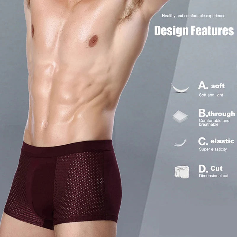 4x Boxer Short Men Microfiber Briefs Underwear Stretch Mesh ice Silk Boxers Breathable Comfortable Thin mens underwear