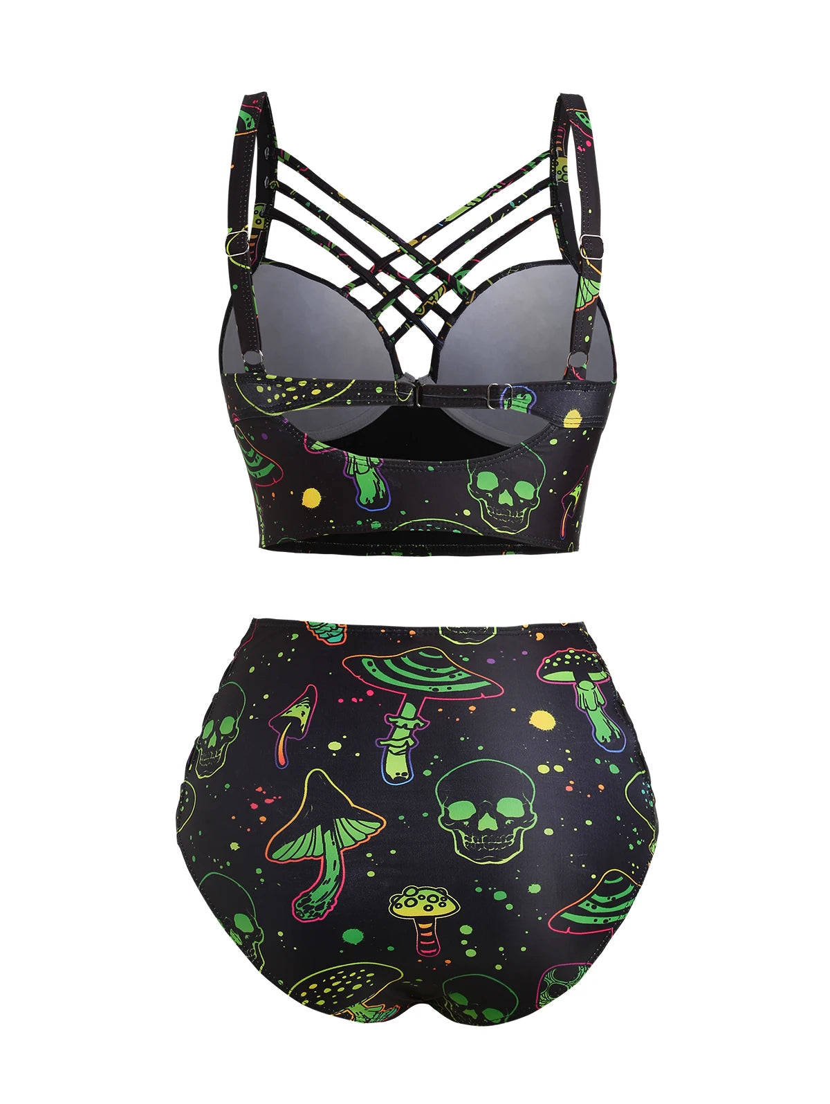 Bikinis Sets Galaxy Mushroom Skull Print Crisscross Beach Bikini Adjustable Spaghetti Strap Triangle Bottom Two Piece