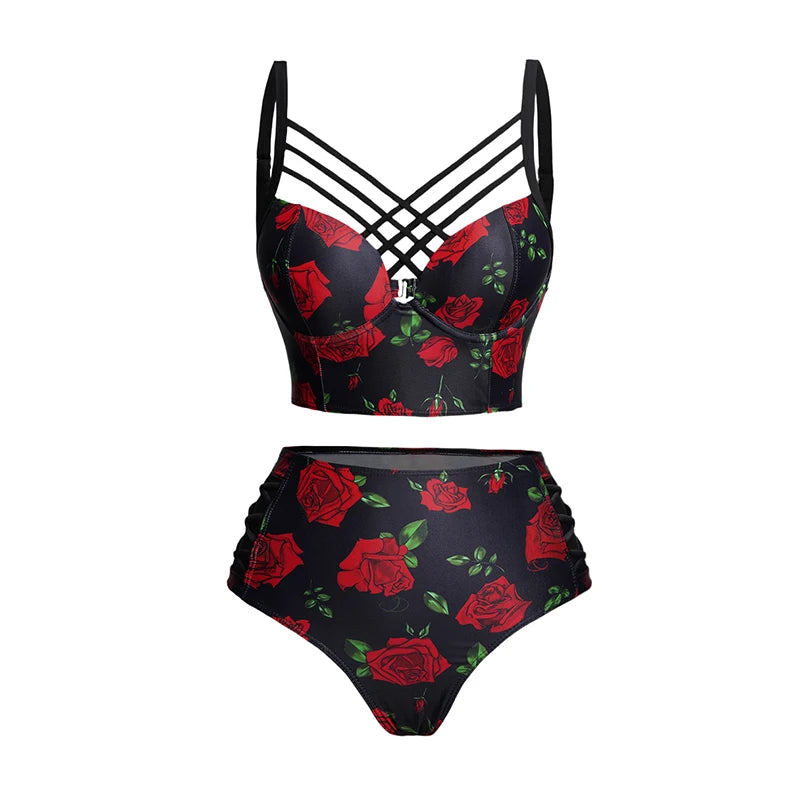 Bikinis Sets Galaxy Mushroom Skull Print Crisscross Beach Bikini Adjustable Spaghetti Strap Triangle Bottom Two Piece