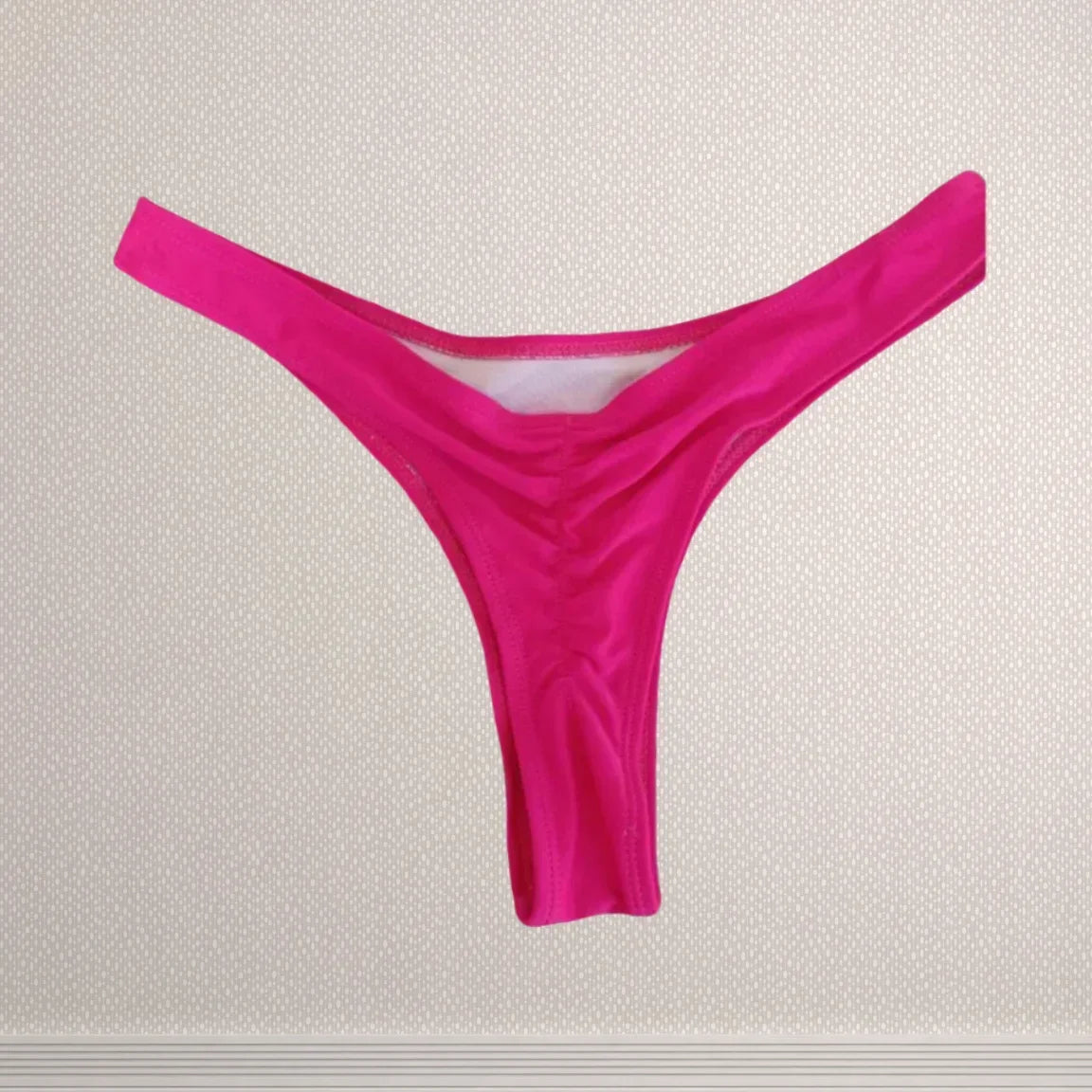 Sexy Thong Swimsuit Solid Color Pleated Thong Bikini Swimsuit Swimsuit