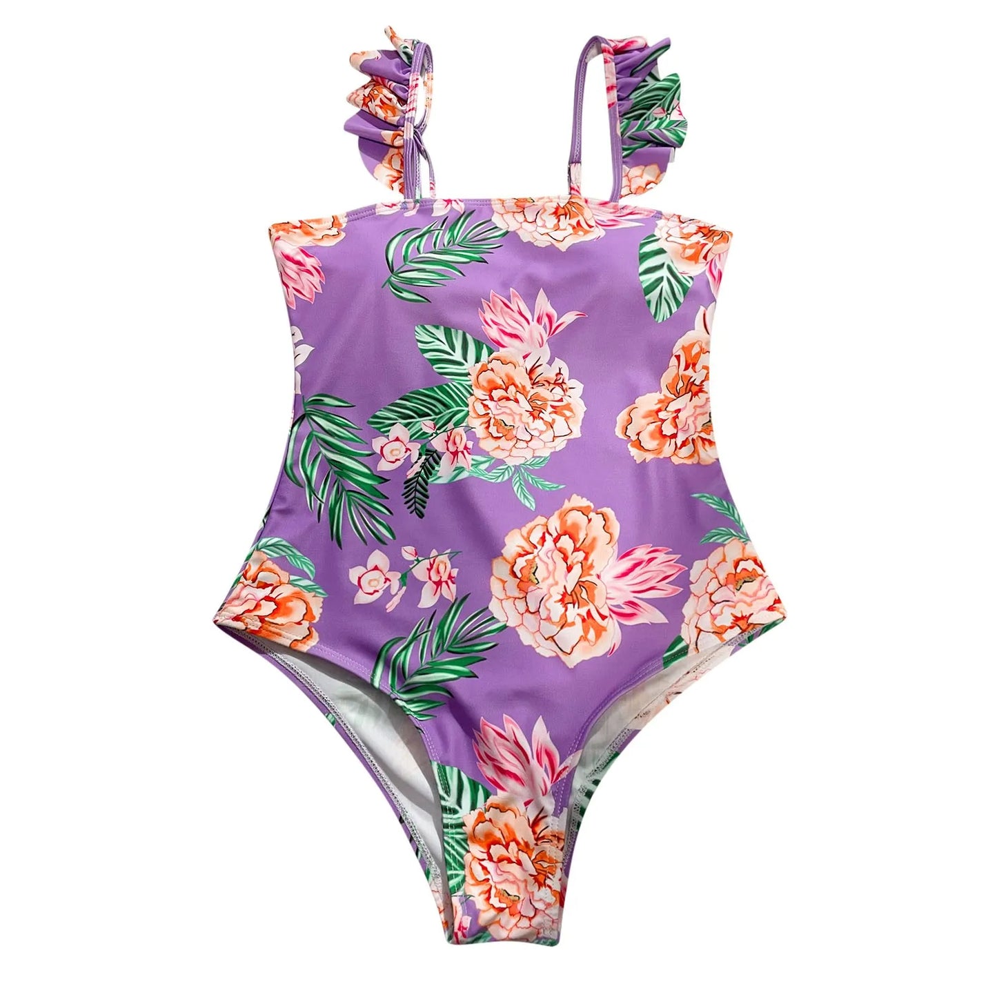 Ruffle Round Neck Suspenders Bathing Suits Printed Slim Fitting Swimwears One Pieces Bathing Suits Bikini