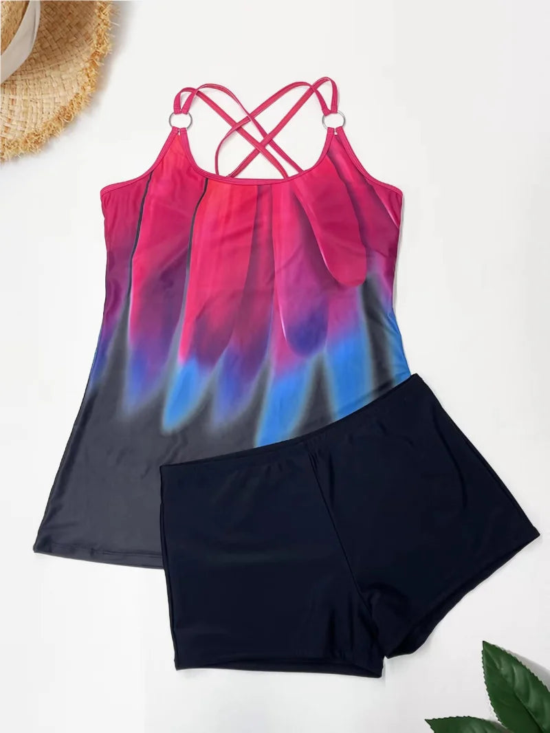 sports pool beach wear two-piece swimsuit with shorts big size