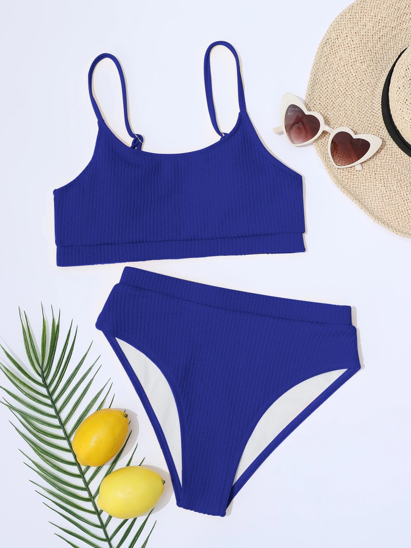 Female Swimming Suit Screw Thread Bikini Set 2 Pieces Sport Beach Suit Sport Bra with Triangle Shorts