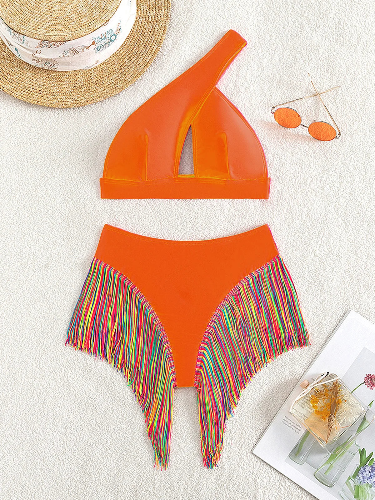 One Shoulder Swimsuit High Waist Bikini Swimwear Two-piece Bikini set Bather Bathing Suit Swim