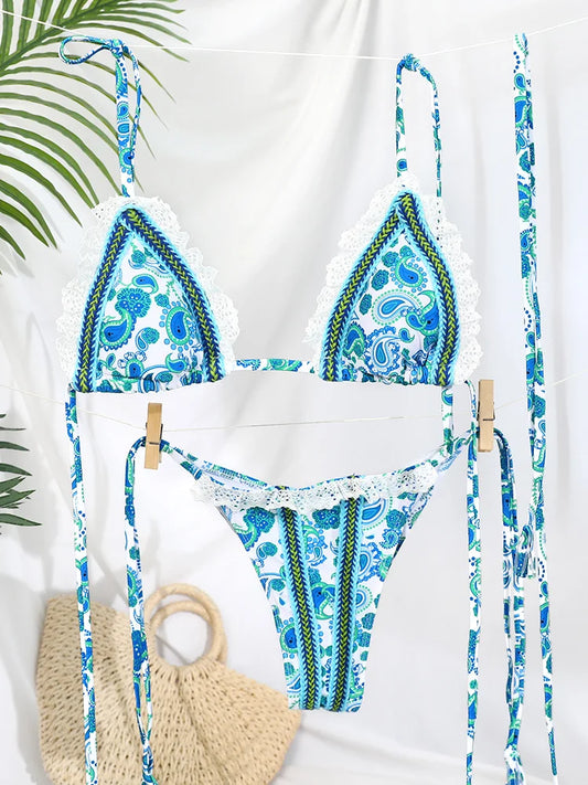 Lace Bikini Paisley Swimsuit Sexy Swimwear Female Bikinis Set Push Up Beachwear Bandage Bathing Thong Brazilian Biquini