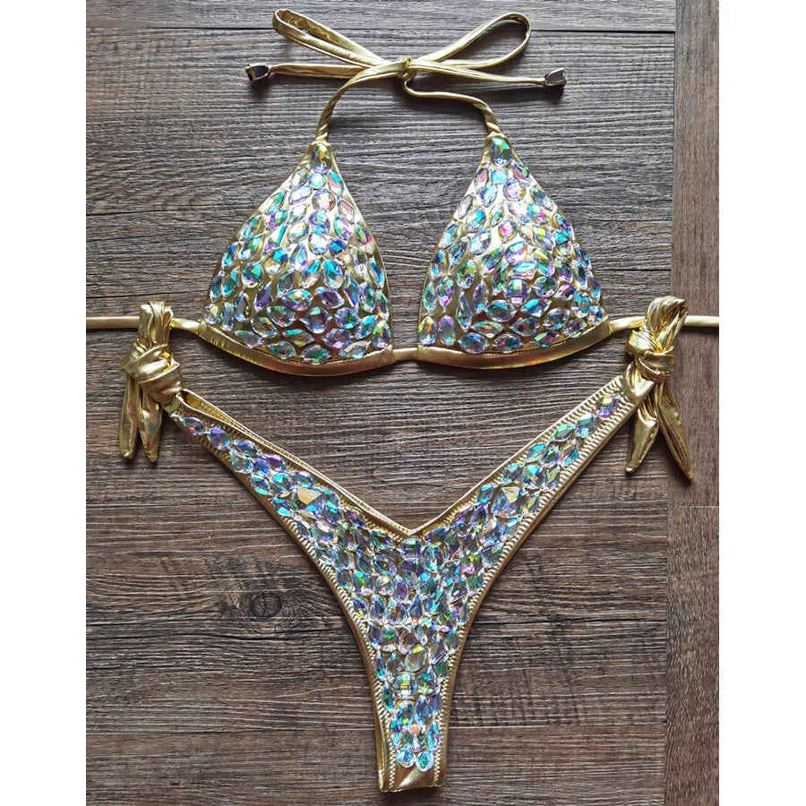 Diamond Biquinis Sexy Crystal Bikinis Swimwear Rhinestone Push Up Swimsuit Night Club Wear