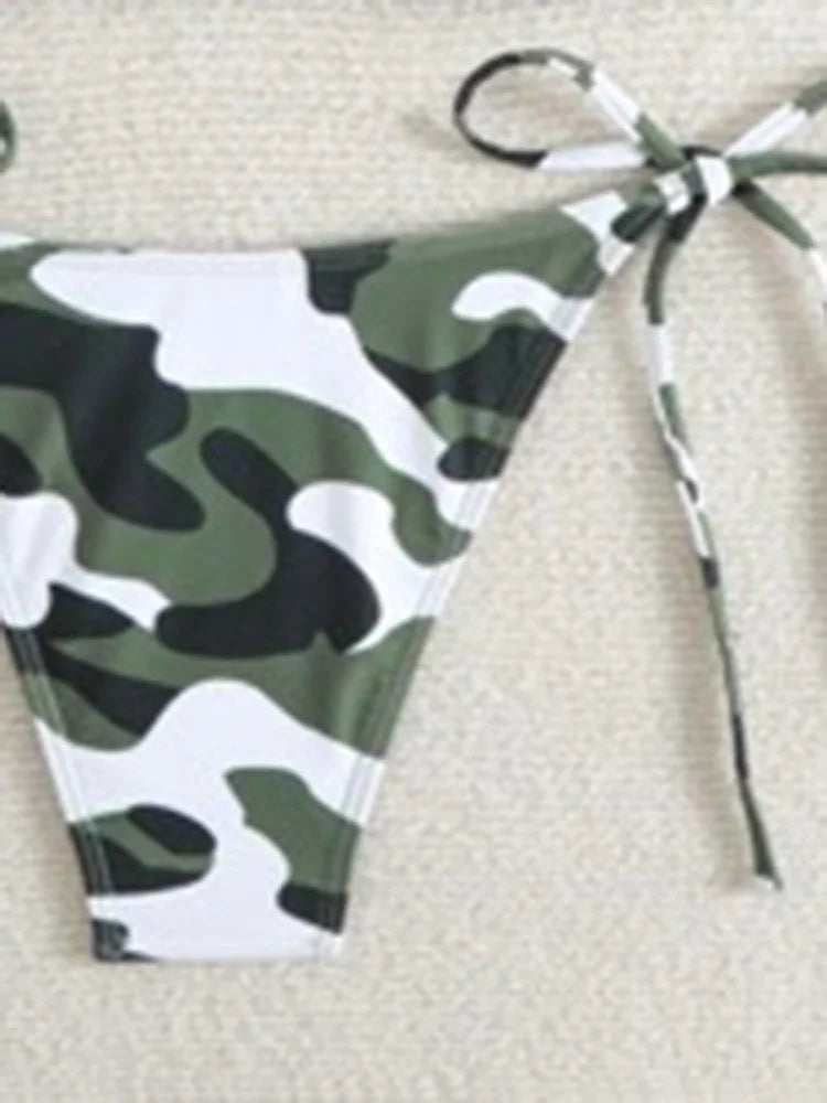 Sexy Swimwear Bikinis Set Camouflage Printed Two-pieces Swimwear Lace Up Bathing Beachwear