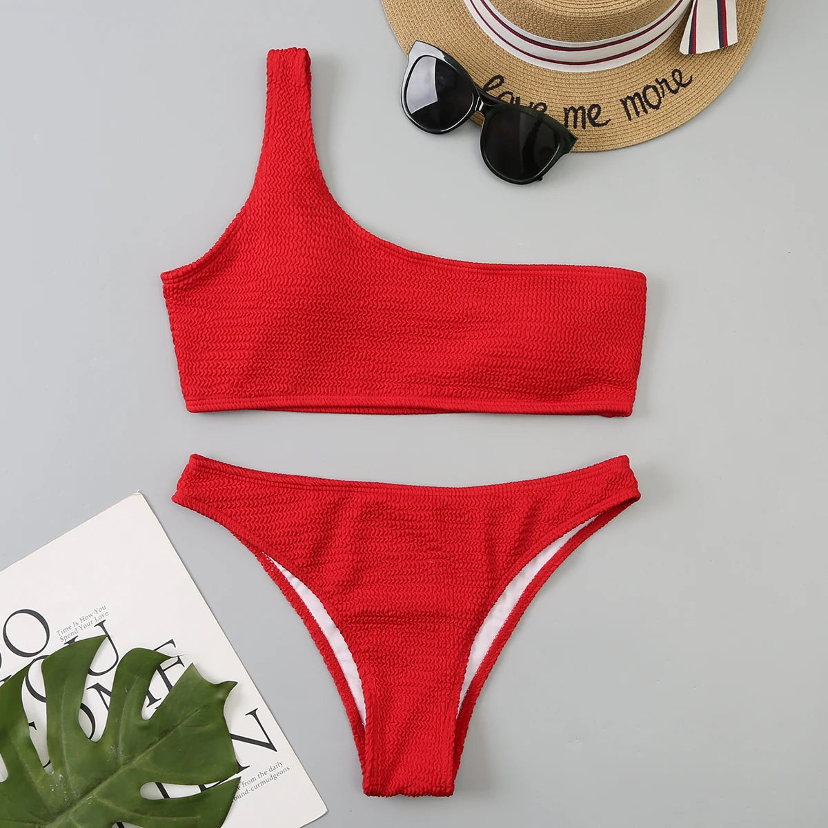 One Shoulder Bikinis Sexy Swimwear Brazilian Swimsuit Solid Beachwear Bathers Bathing Swimming Swim Suit