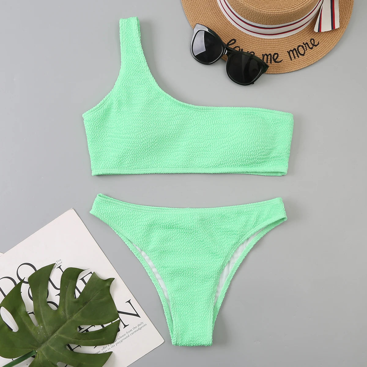 One Shoulder Bikinis Sexy Swimwear Brazilian Swimsuit Solid Beachwear Bathers Bathing Swimming Swim Suit