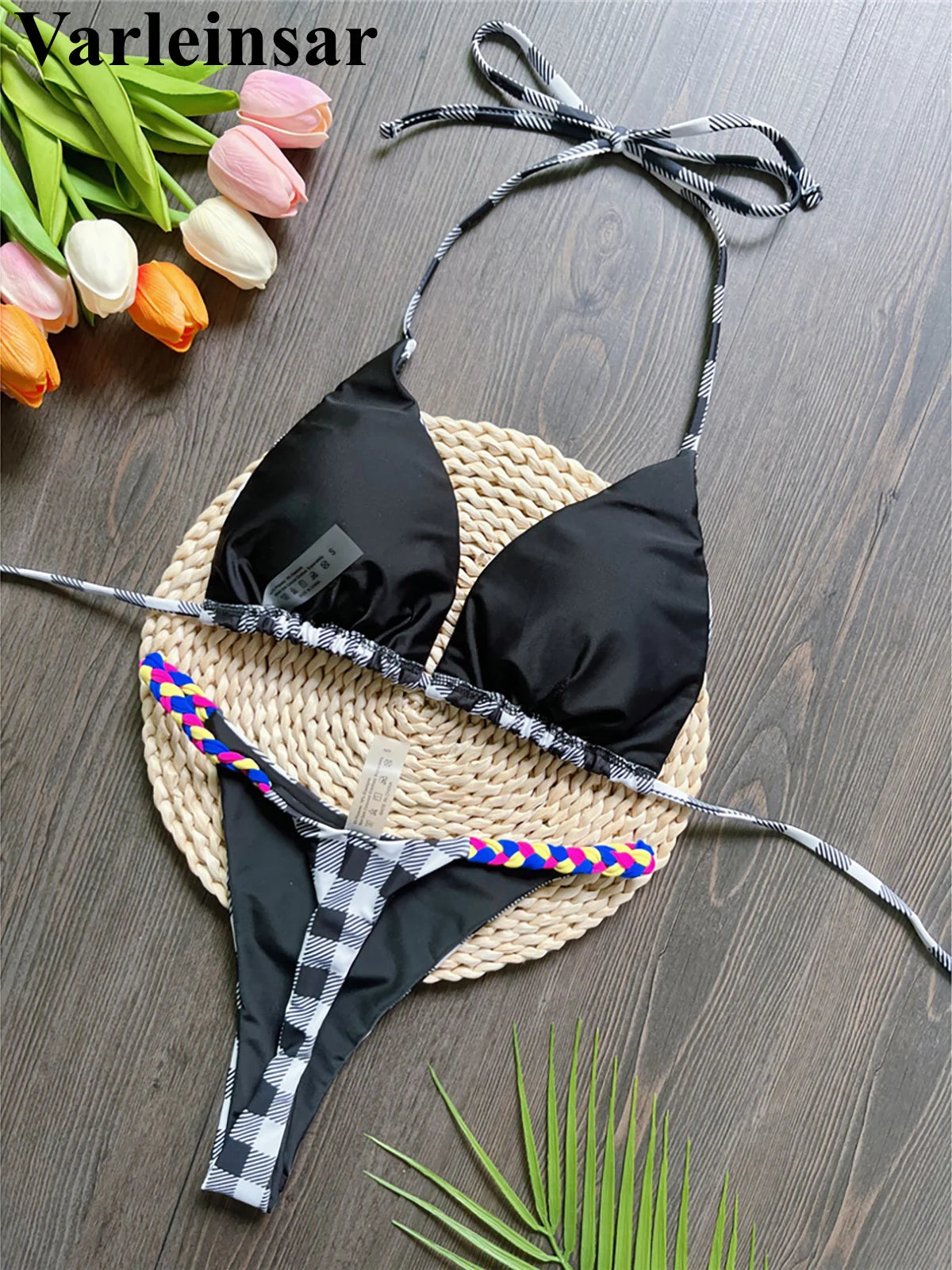 Plaid Printed Halter Mini Micro Thong Bikini Swimwear Swimsuit Two-pieces Bikini set Bather Bathing Suit Swim