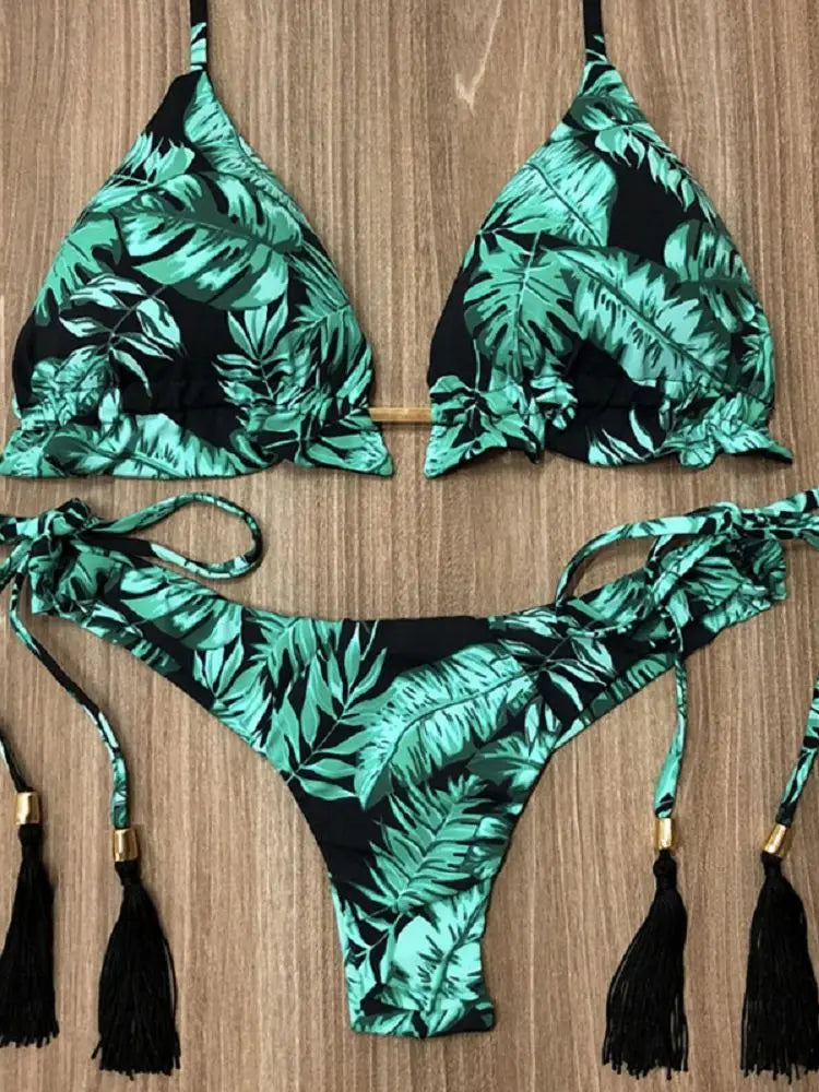 Sexy Print Bikinis Set Swimsuit Bandage Two-Piece Swimwear Brazilian Biquínis Beachwear Bathing Suit