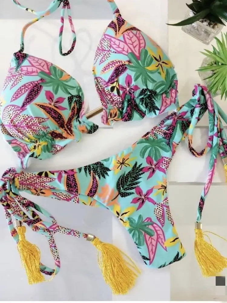 Sexy Print Bikinis Set Swimsuit Bandage Two-Piece Swimwear Brazilian Biquínis Beachwear Bathing Suit