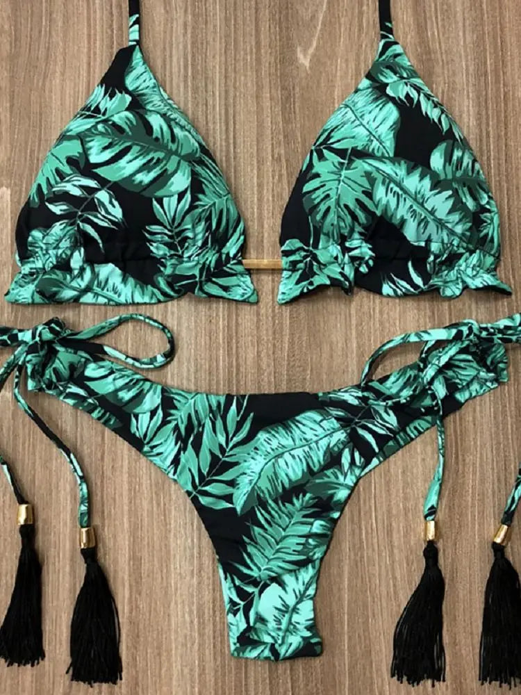 Sexy Print Bikinis Set Swimsuit Bandage Two-Piece Swimwear Brazilian Biquínis Beachwear Bathing Suit