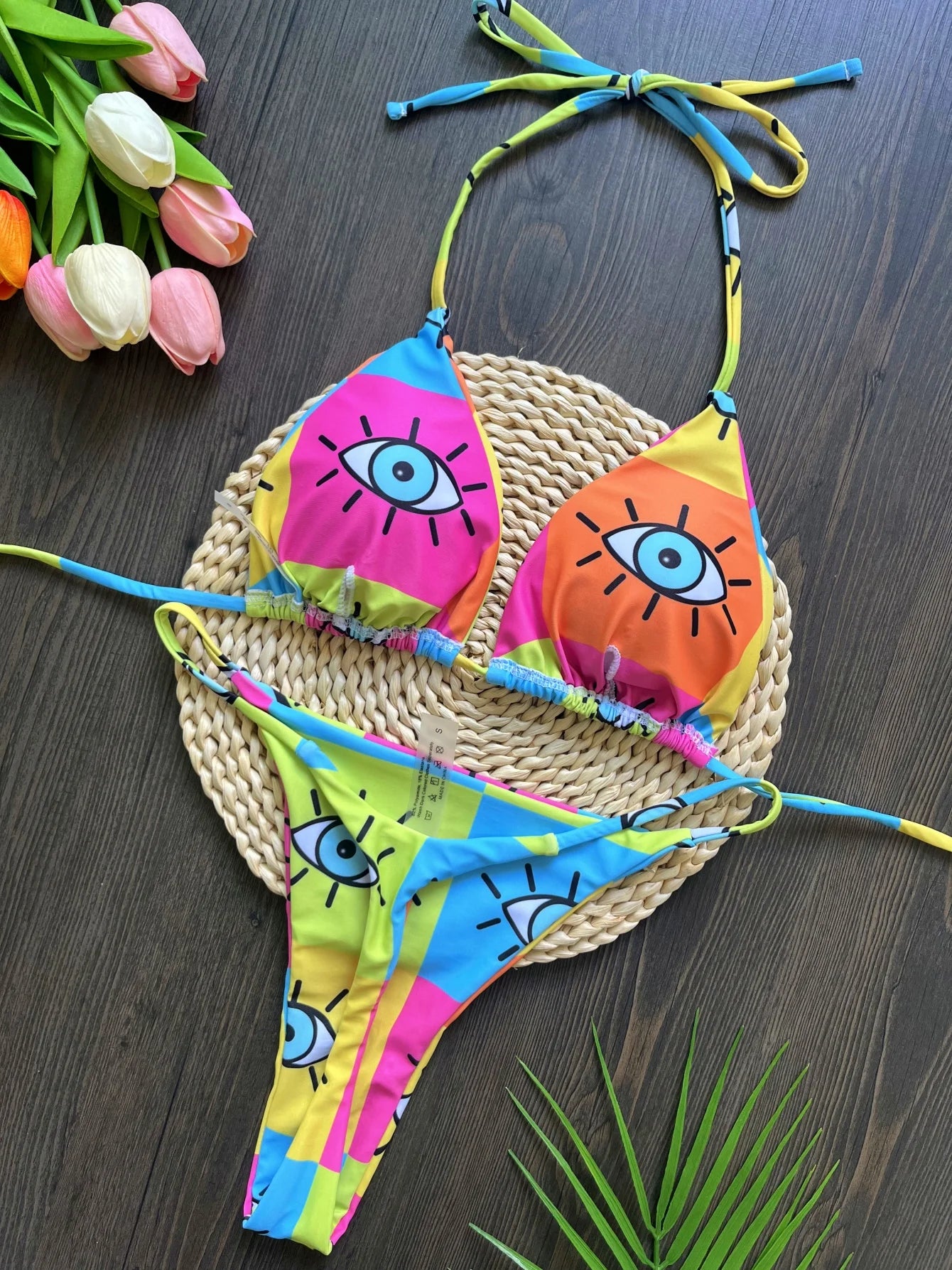 Print Bandage Bikini Set Swimsuit Two-piece Triangle Halter Swimwear Bathing Suit Brazilian Biquinis