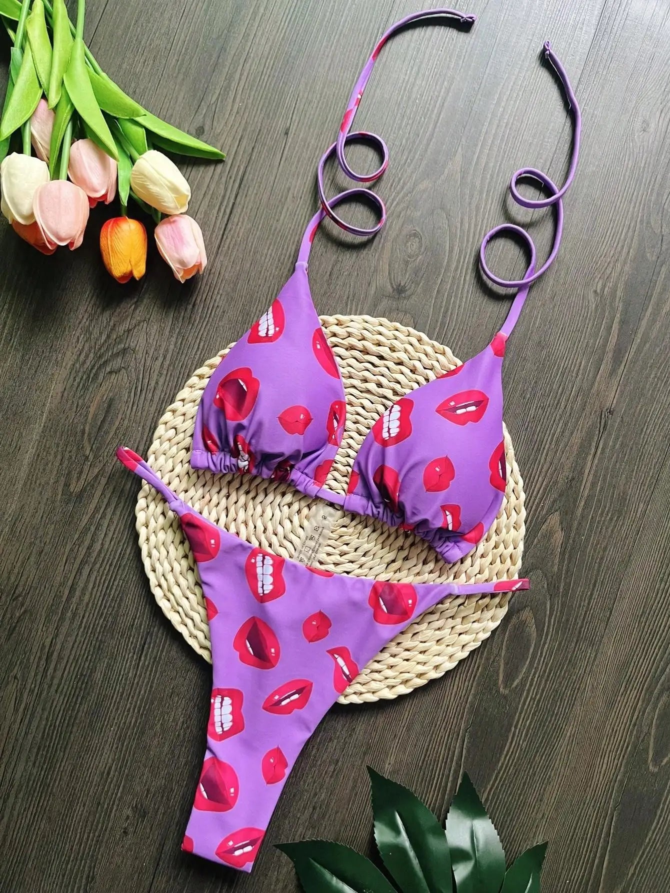 Swimsuit Two-piece Sexy Print Bandage Bikini Set Triangle Halter Swimwear Bathing Suit Brazilian Biquinis