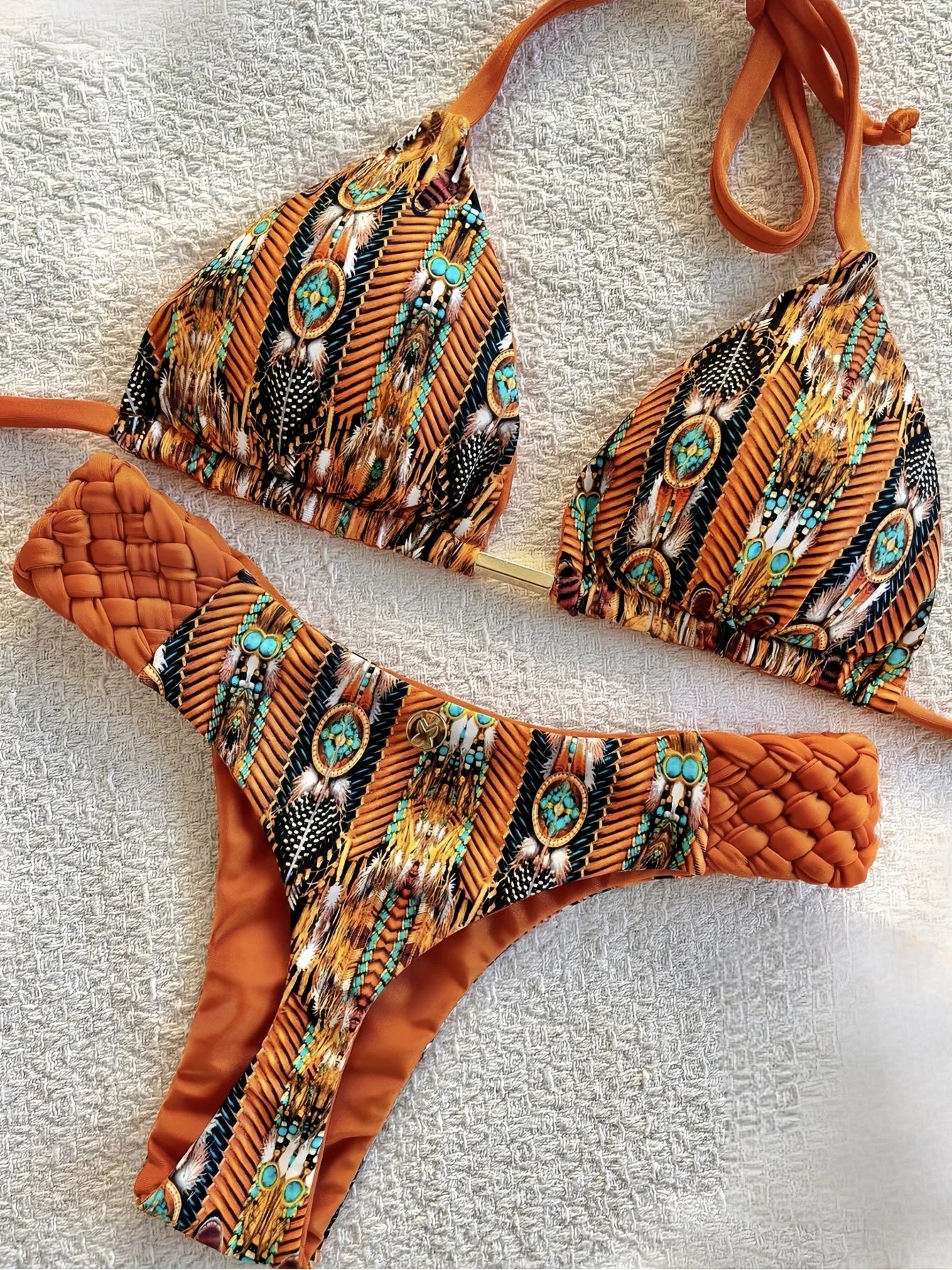 Print Halter Mini Thong High Cut Bikini Swimsuit Swimwear Two-pieces Bikini set Bather Bathing Suit Swim