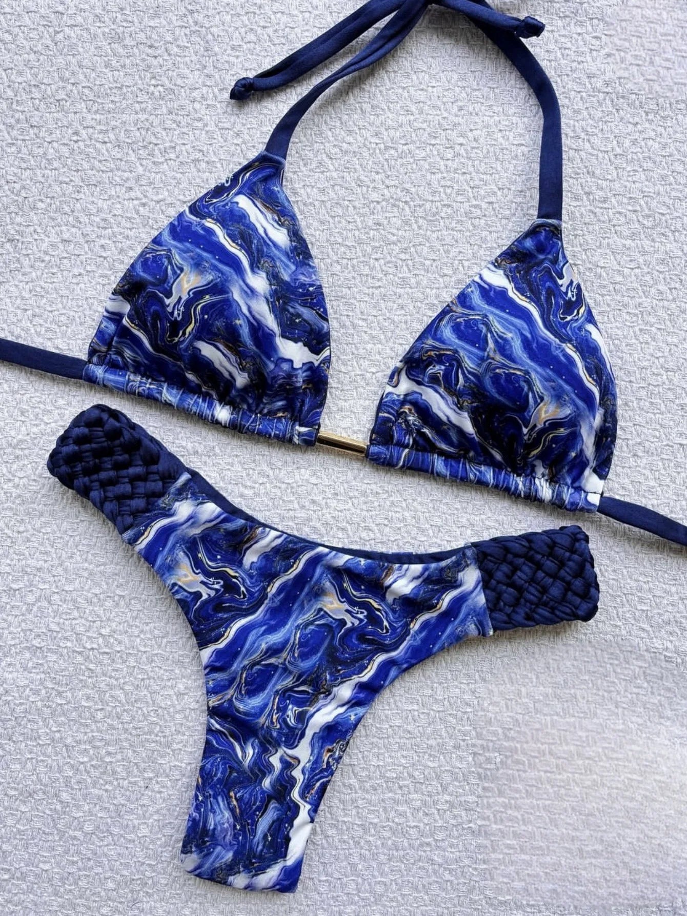 Print Halter Mini Thong High Cut Bikini Swimsuit Swimwear Two-pieces Bikini set Bather Bathing Suit Swim