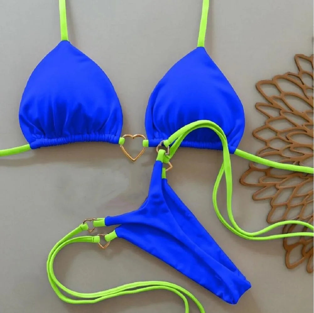 Sexy Halter Solid color Bikini Set Women's Swimsuit Two-piece Triangle Thong Swimwear Bathing Suit Brazilian Biquinis