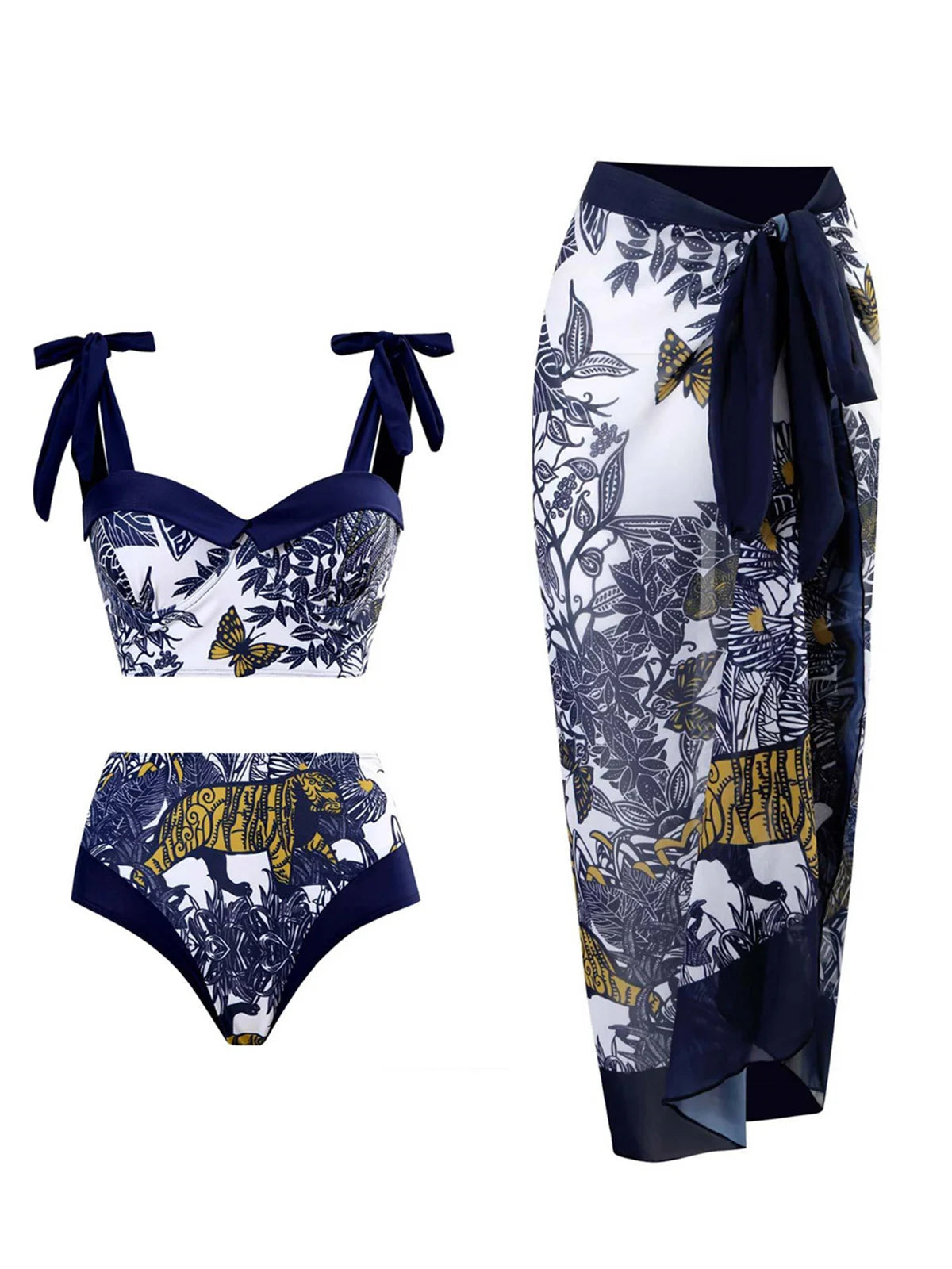 With Skirt Printed Swimsuit High Waist Bikini Swimwear Three-pieces Bikini set Bather Bathing Suit Swim