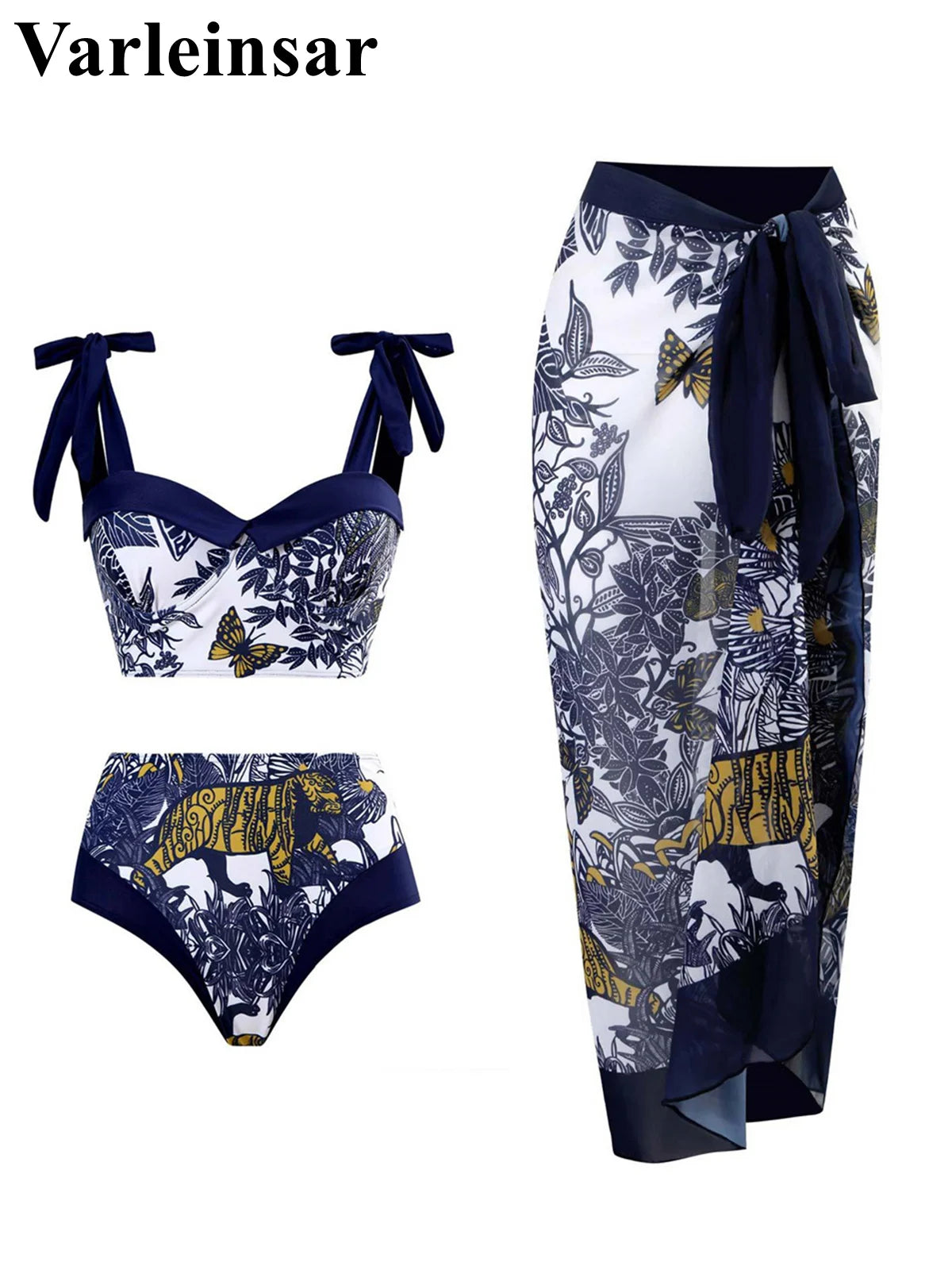 With Skirt Printed Swimsuit High Waist Bikini Swimwear Three-pieces Bikini set Bather Bathing Suit Swim