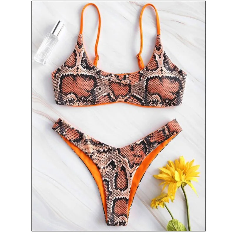 Sexy Bikini Set Push Up Female Swimsuit Snakeskin Print Swimwear Swim Separate Brazilian Bathing Suit